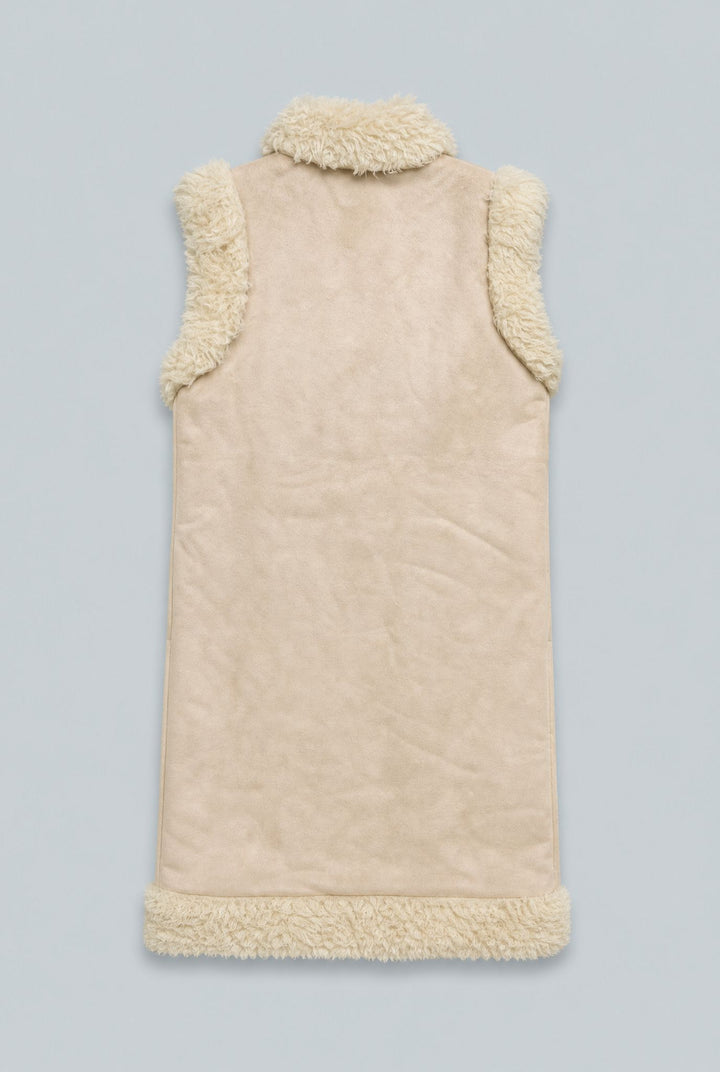 Reversible Faux Shearling Long Vest - Cream