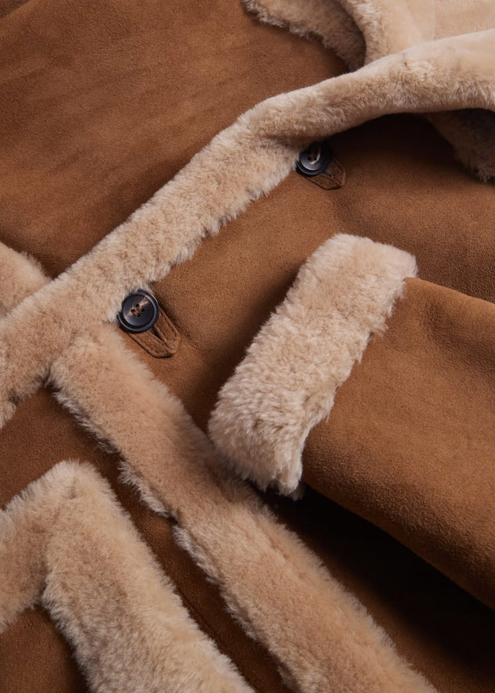 Shearling Long Coat - Tobacco