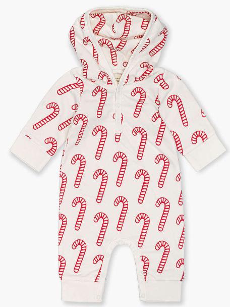 Hooded Sweatshirt Romper - Candy Cane