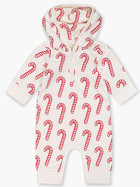 Hooded Sweatshirt Romper - Candy Cane