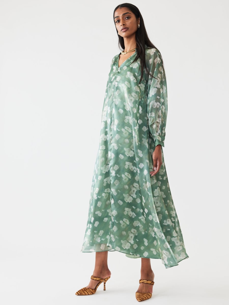 Caroline Dress - Green Blurry Magnolia