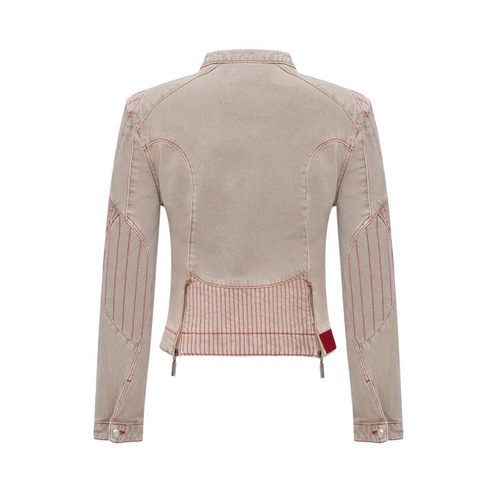 Pure Cotton Faded Motorcycle Denim Jacket - Moon Rock