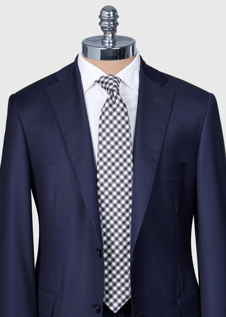 Woven Silk Small Check Tie - Black