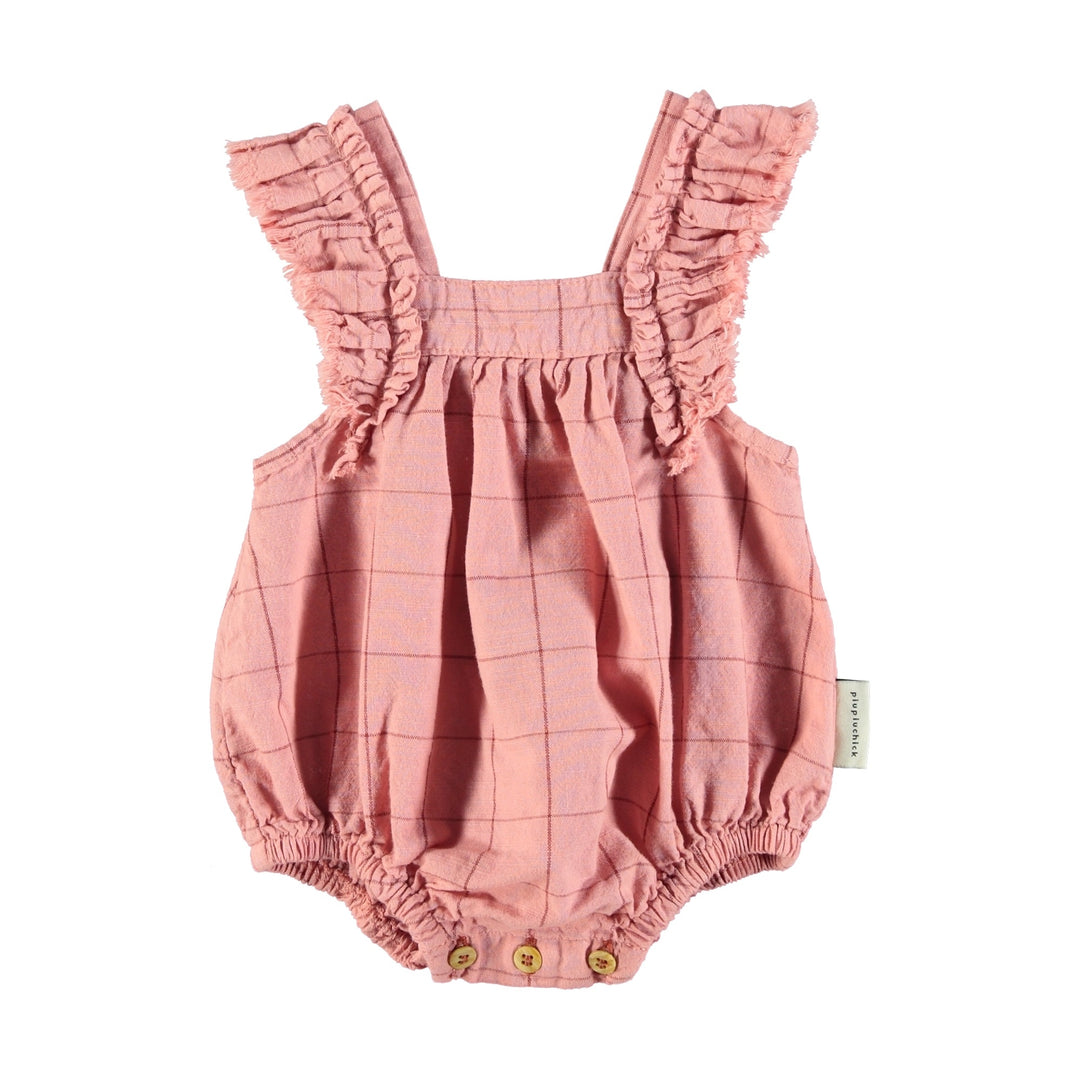 Baby Romper w/Fringe Straps - Pink & Garnet Checkered