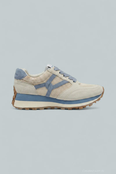 Valentina Mesh Suede Retro Sneakers - Coconut/Vista Blue - US 6.5 - Sneaker