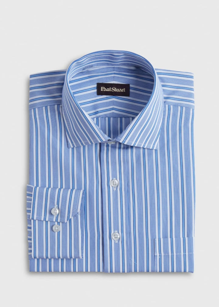 Variegated Stripe Cotton Dress Shirt - Blue - Dress Shirt