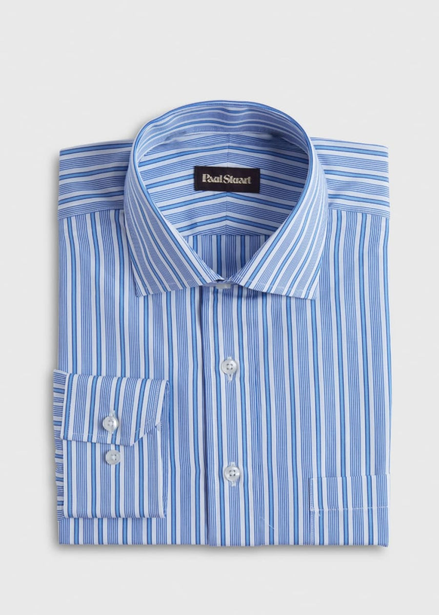 Variegated Stripe Cotton Dress Shirt - Blue - Dress Shirt