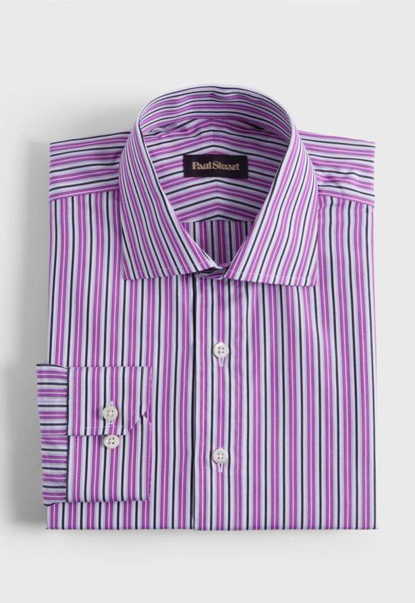 Variegated Stripe Slim Fit Dress Shirt - Dark Pink - Dress Shirt