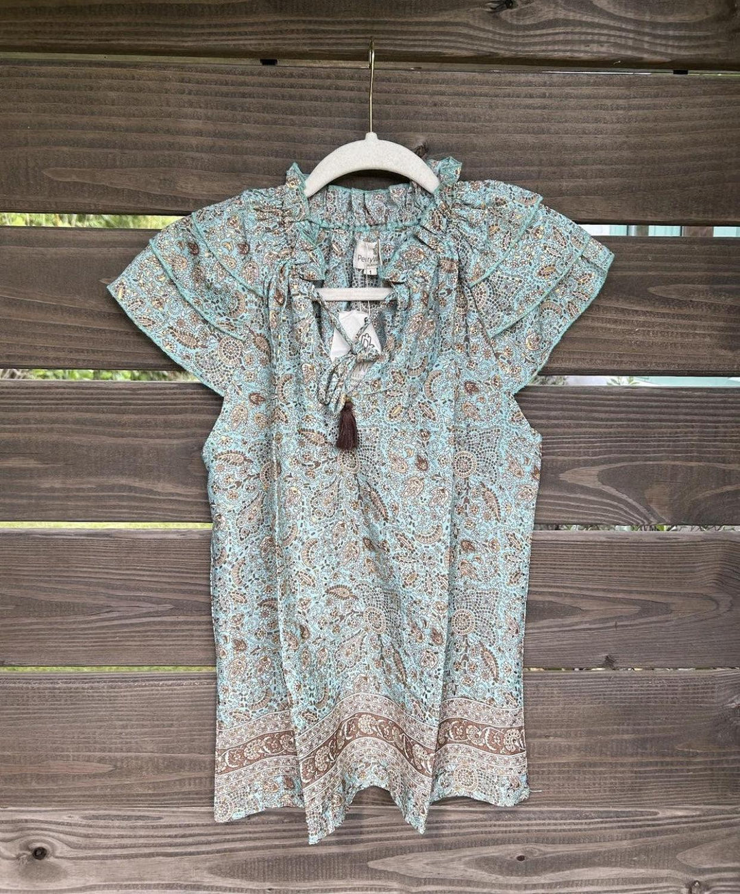 Varina Top - Turquoise and Tan - Blouse