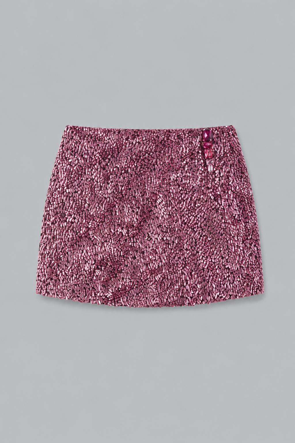 Crystal Cluster Sequin Mini Skirt - Metallic Rose