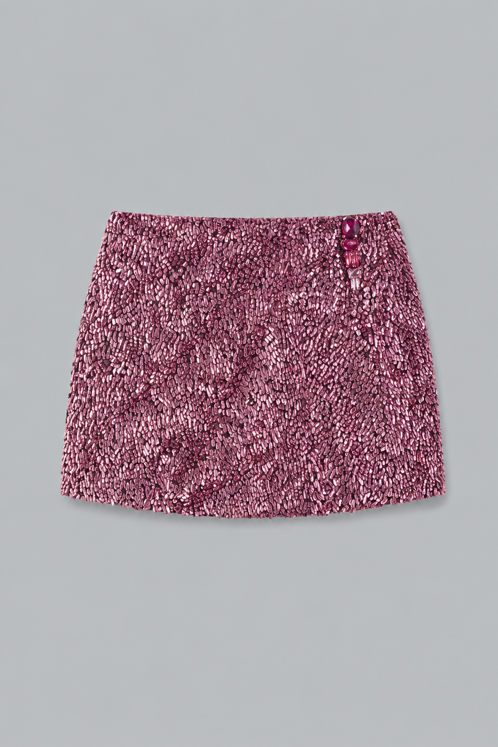 Crystal Cluster Sequin Mini Skirt - Metallic Rose