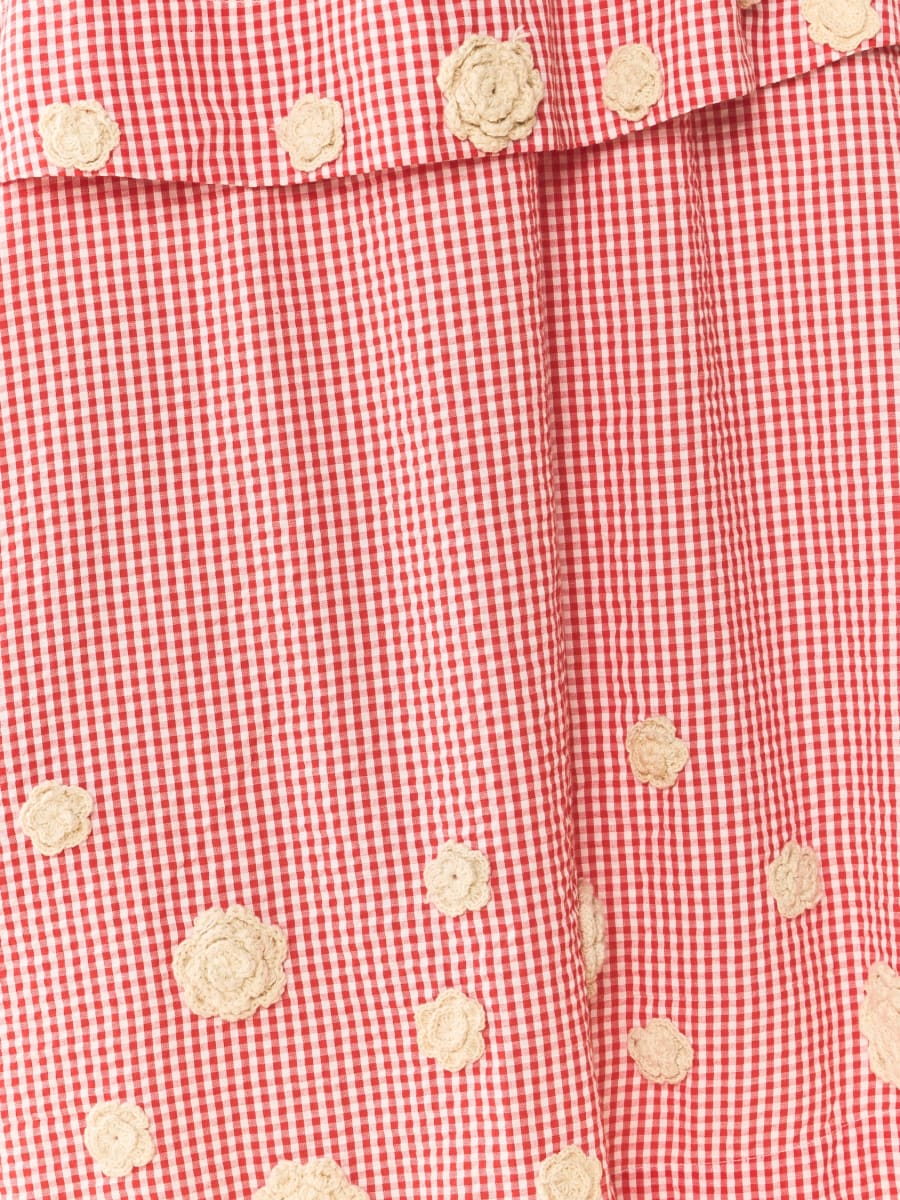 Daisy Dress X Rainey Collaboration - Red Gingham with Cream Crochet Appliqué