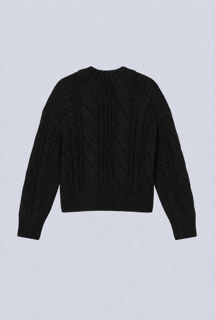Cableknit Crew Neck Sweater - Black
