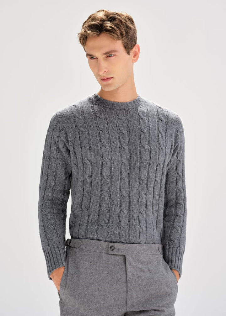 Cashmere Cable Crewneck Pullover - Grey