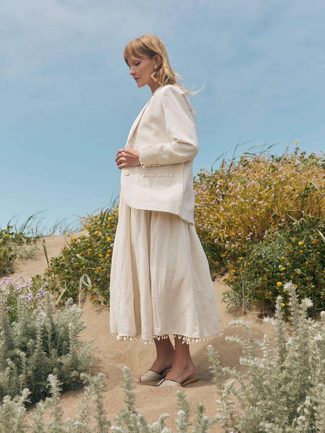 Amber Puka Beaded Fringe Blazer - Light Sand/Puka Shell Fringe