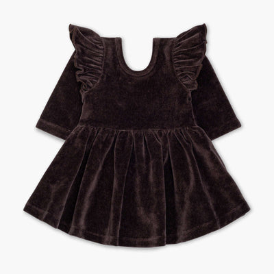 Velour Long Sleeve Ruffle Let’s Dance Dress - Black - Dresses
