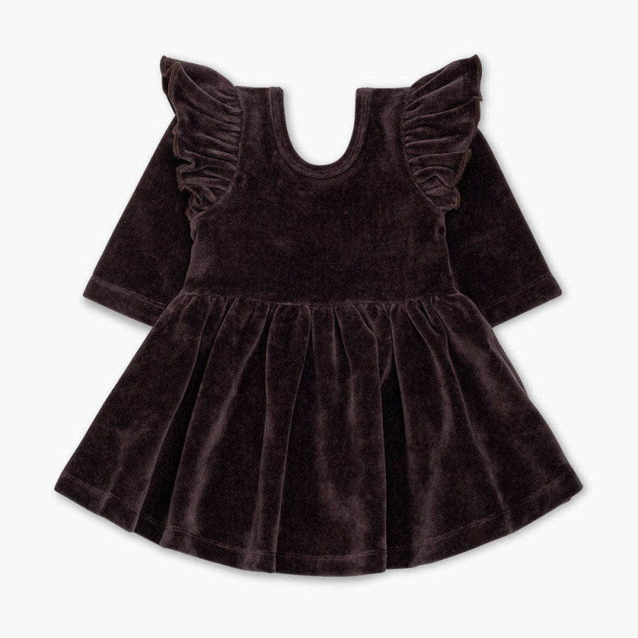 Velour Long Sleeve Ruffle Let’s Dance Dress - Black - Dresses