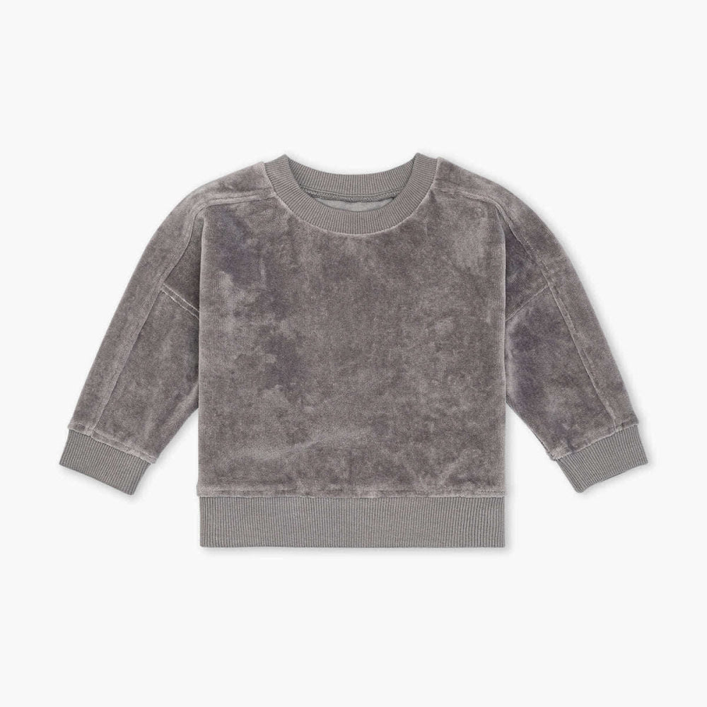 Velour Sporty Sweatshirt - Grey - Crewneck Sweatshirt