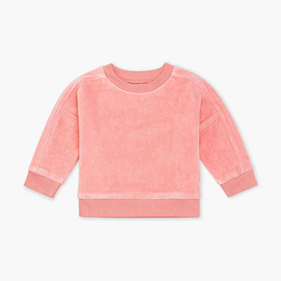 Velour Sporty Sweatshirt - Pink - Crewneck Sweatshirt