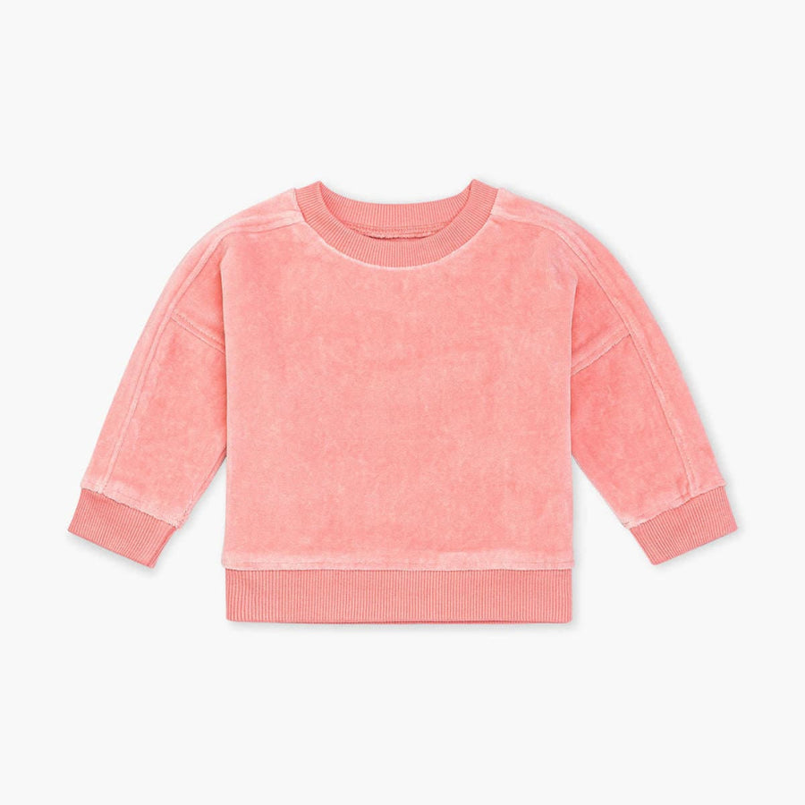 Velour Sporty Sweatshirt - Pink - Crewneck Sweatshirt