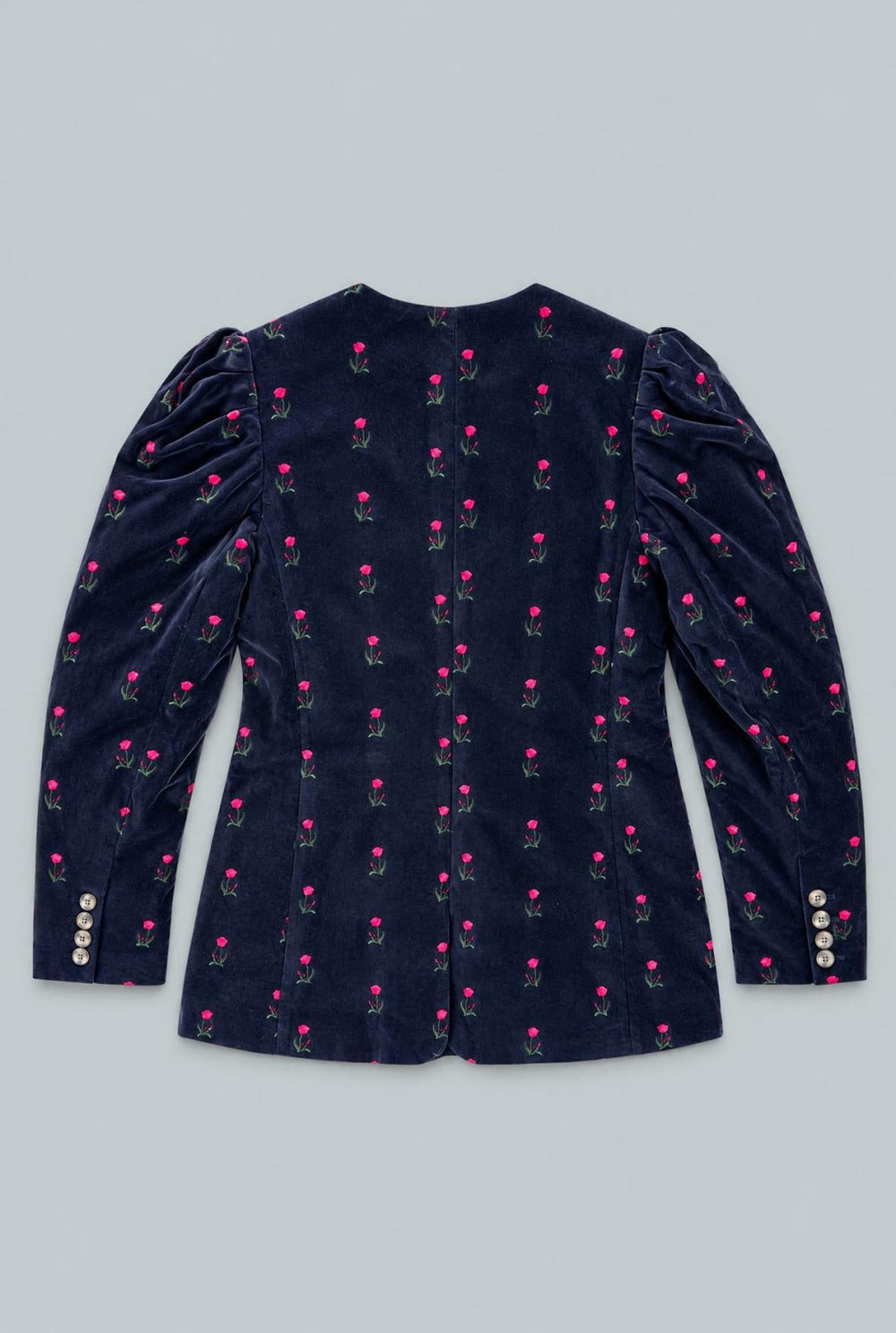 Velvet Puff Shoulder Blazer - Navy - Blazer