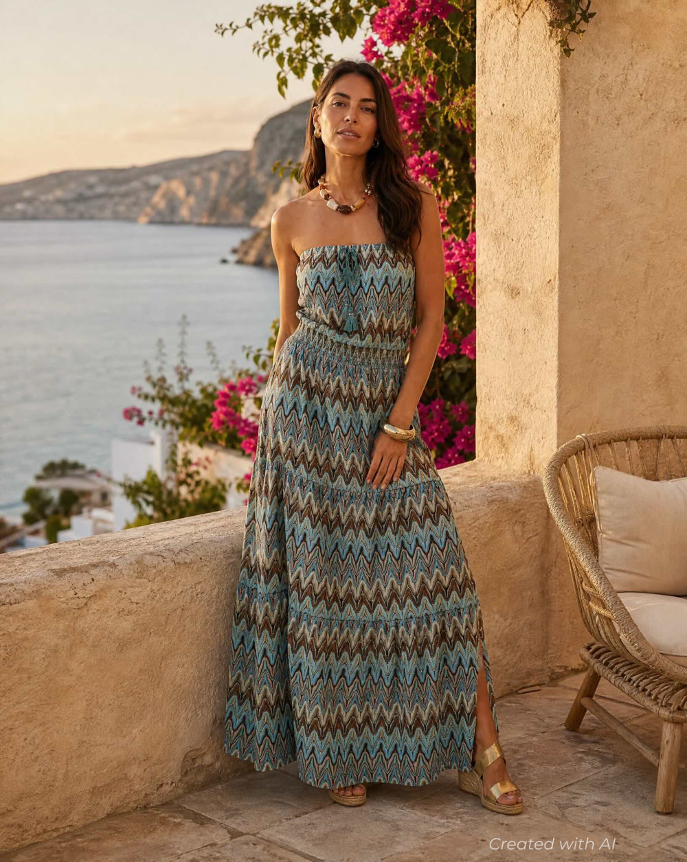 Vera Dress - Blue Multi (Zig Zag) - Dresses