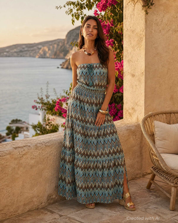 Vera Dress - Blue Multi (Zig Zag) - Dresses