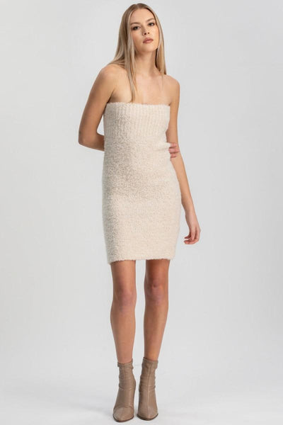 VERBIER Slim-Fit Strapless Maternity Dress In Bouclé Knit - Almond Milk - Dresses