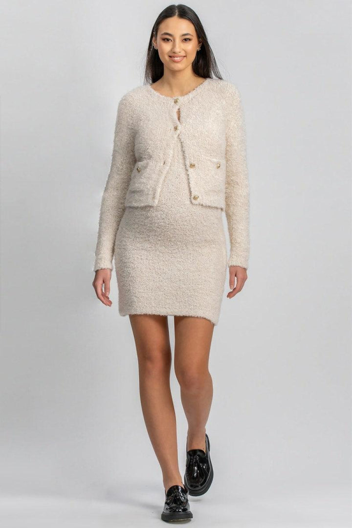 VERBIER Slim-Fit Strapless Maternity Dress In Bouclé Knit - Almond Milk - Dresses