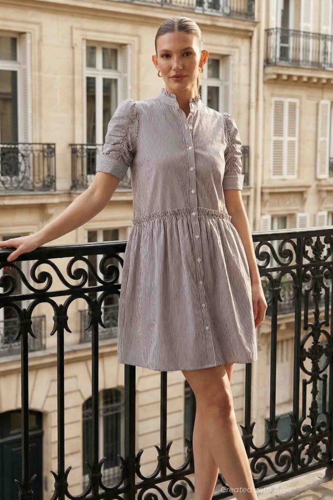 Veronica Dress - Brown-stripe - Dresses