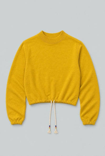 Cropped Sweatshirt With Rainbow Drawstring - Yellow