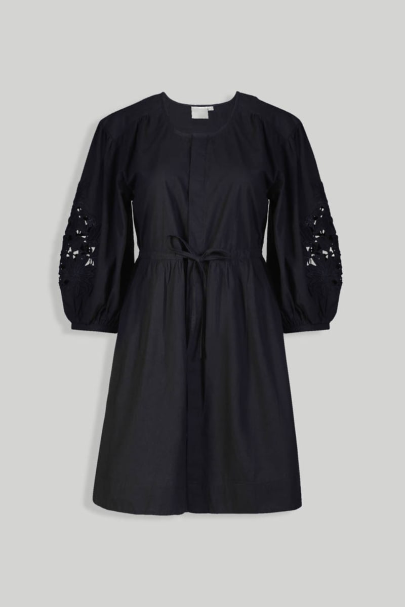 Shirt Dress With Balloon Sleeves - Black