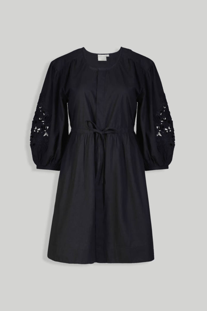 Shirt Dress With Balloon Sleeves - Black