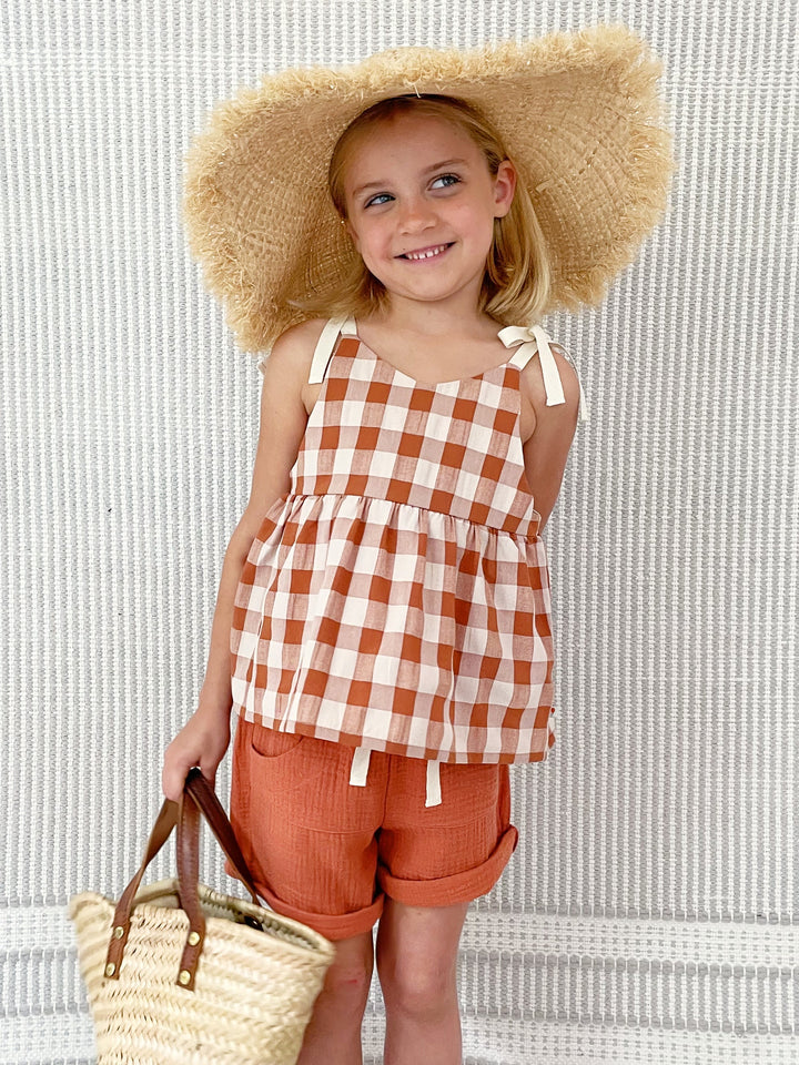 Helene Square Top - Rust Gingham