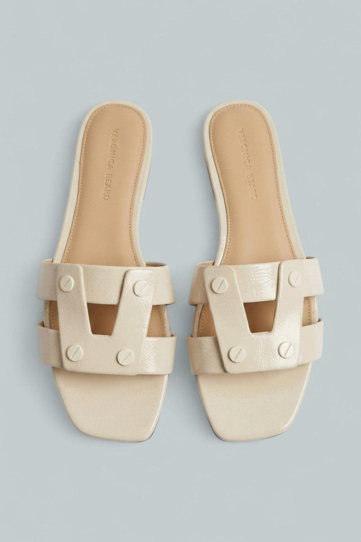 Via Leather Slide Sandals - Ecru - Sandals