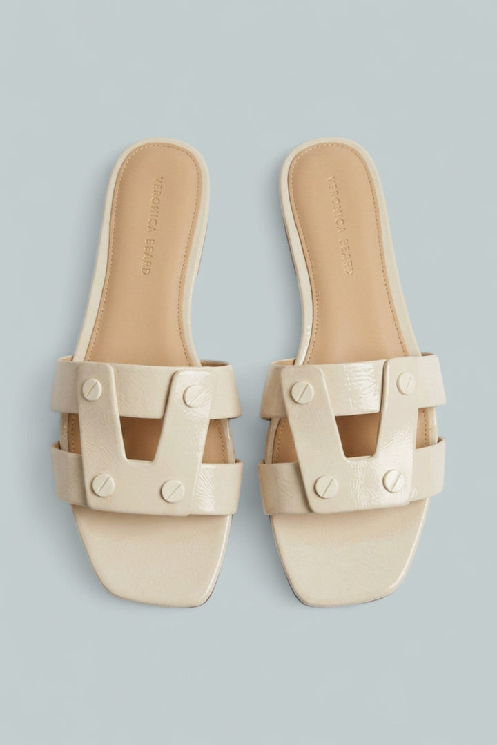 Via Leather Slide Sandals - Ecru - Sandals