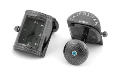 Vintage New Shape Watch Cufflink D Shape - Black - One Size - Cufflinks