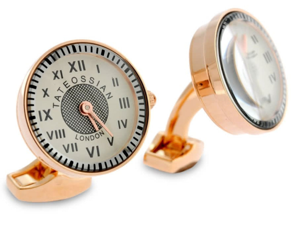 Vintage Styled Watch Cufflinks - Rose Gold - One Size - Cufflinks