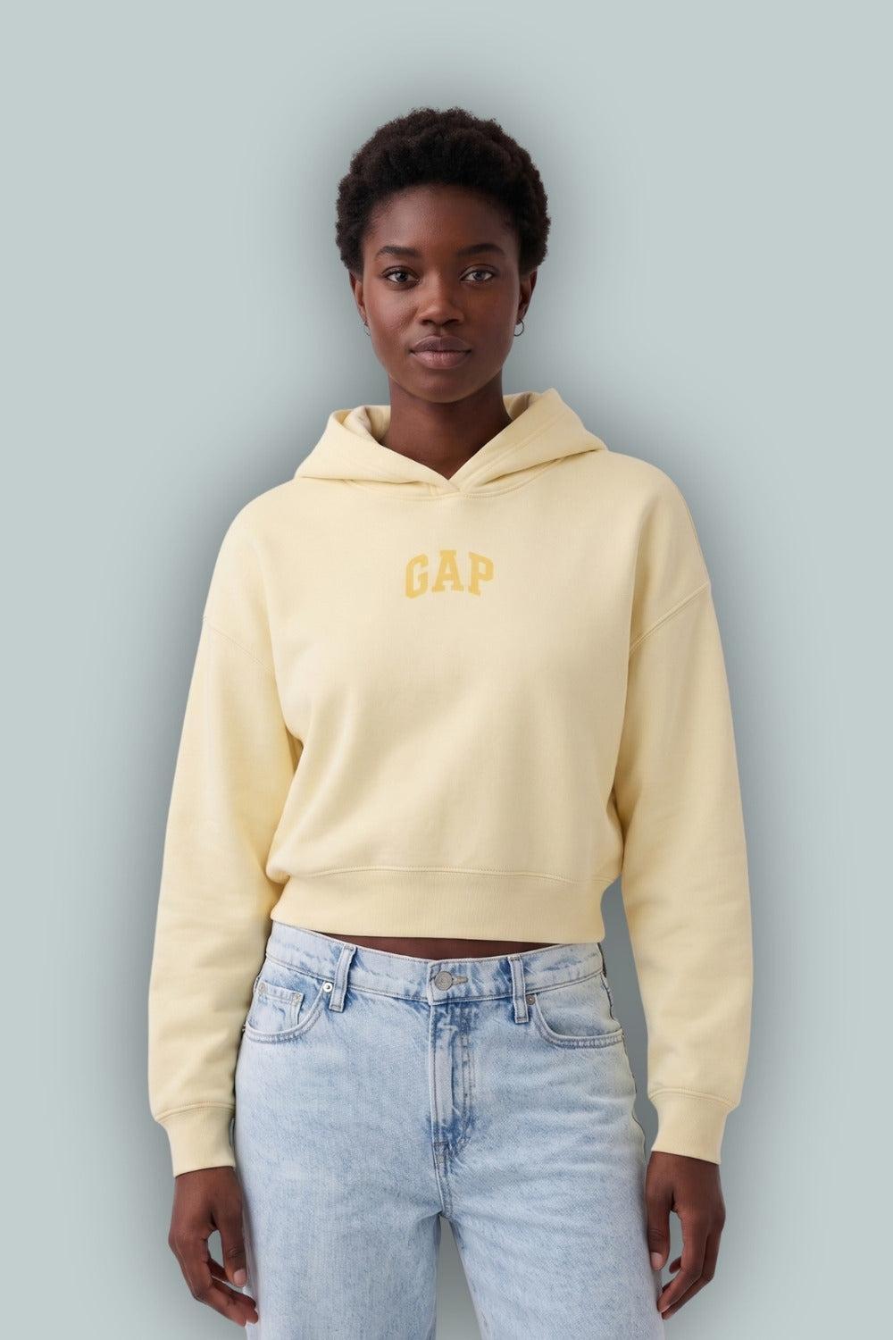 VintageSoft Oversized Crop Logo Hoodie - Yellow - Sweatshirt
