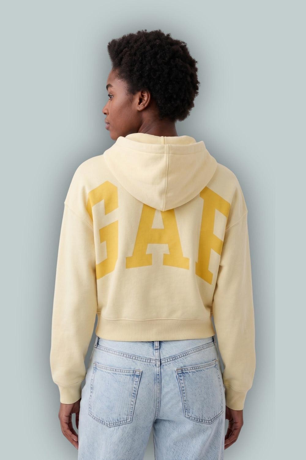 VintageSoft Oversized Crop Logo Hoodie - Yellow - Sweatshirt