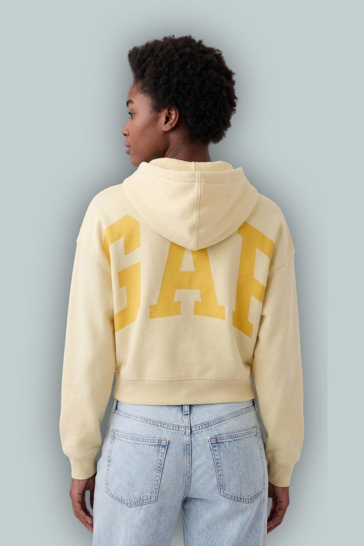 VintageSoft Oversized Crop Logo Hoodie - Yellow - Sweatshirt