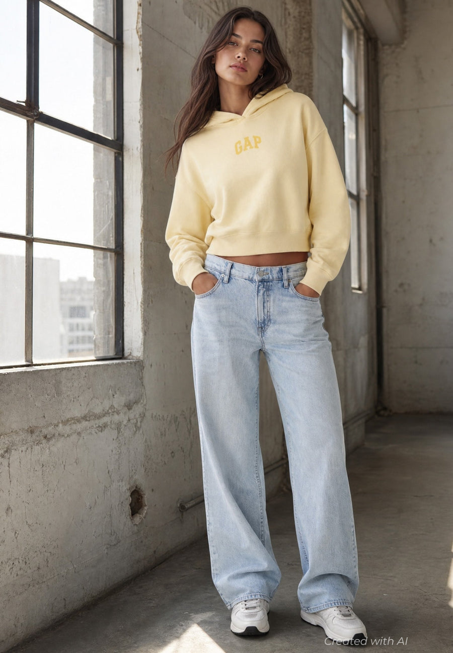 VintageSoft Oversized Crop Logo Hoodie - Yellow - Sweatshirt