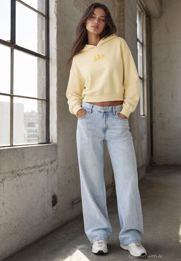 VintageSoft Oversized Crop Logo Hoodie - Yellow - Sweatshirt
