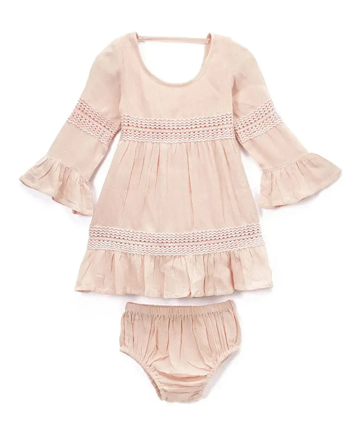 Viscose Woven Baby Dress & Bloomers set - Dusty Pink - Dresses