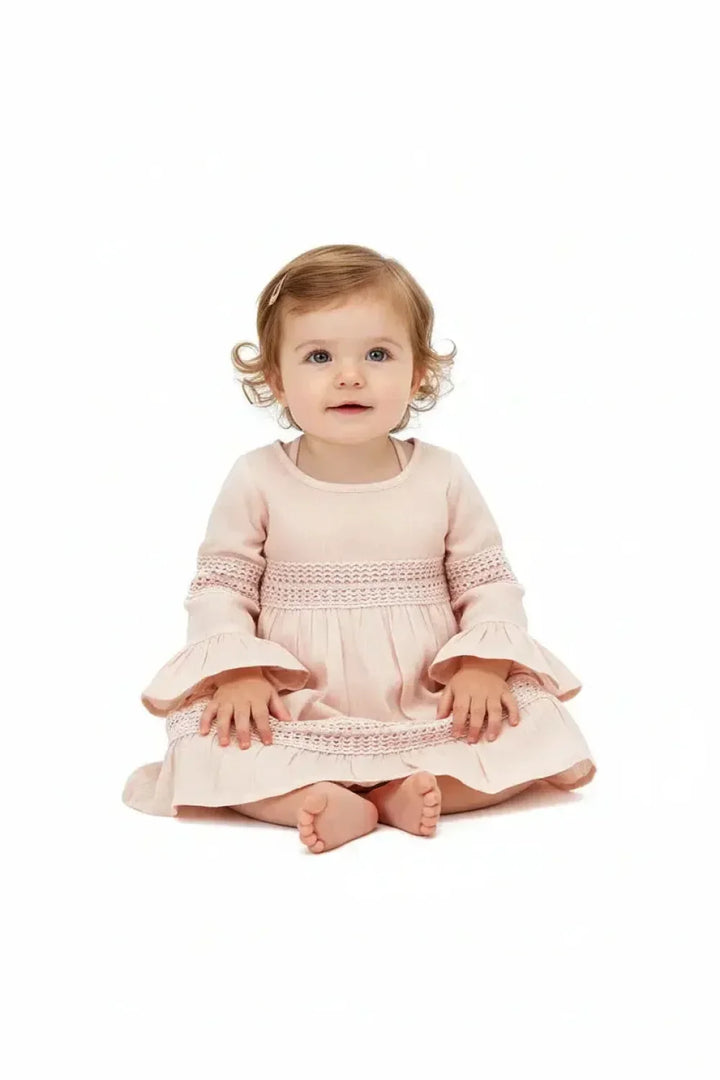 Viscose Woven Baby Dress & Bloomers set - Dusty Pink - Dresses