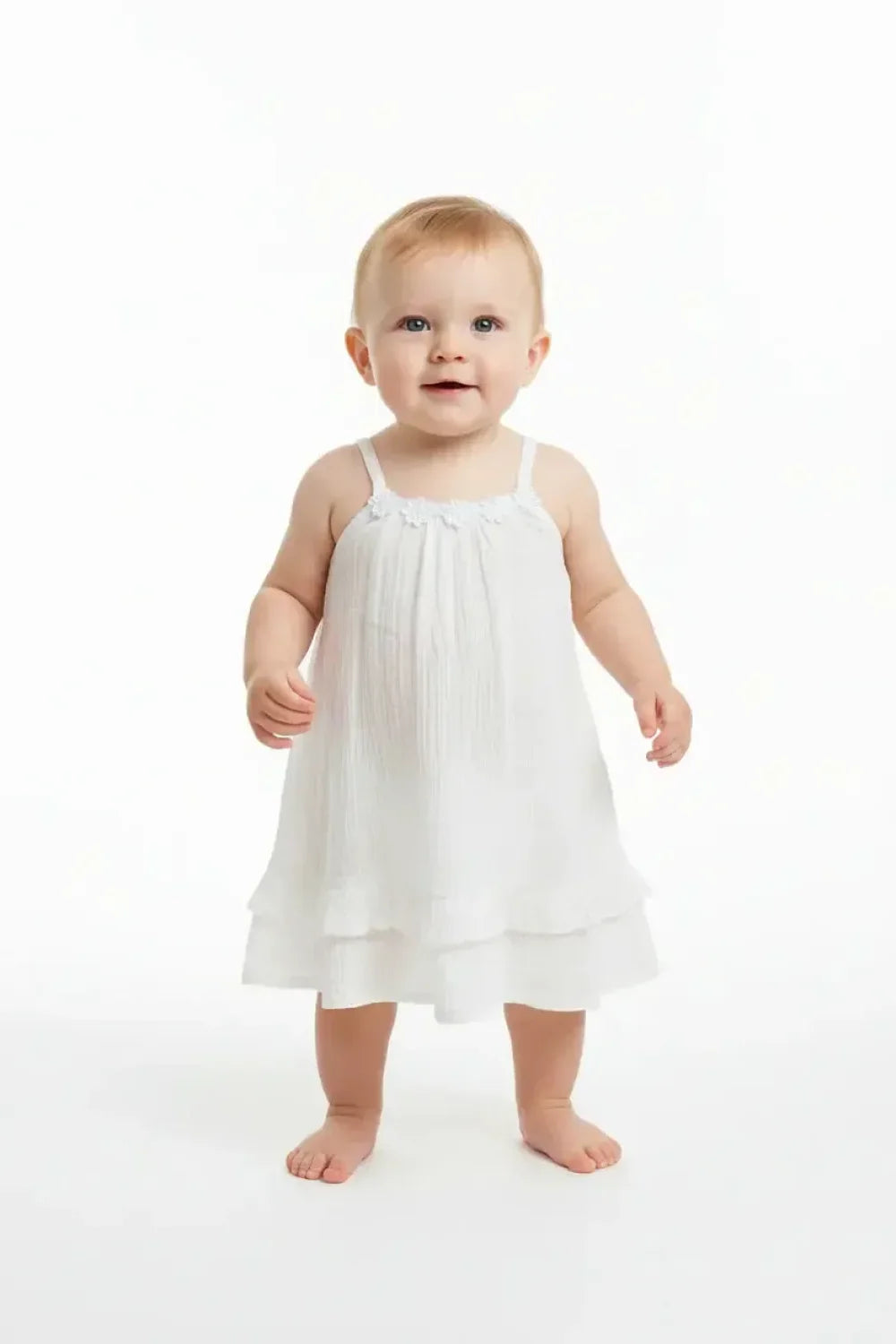 Viscose Woven Baby Dress - White - Dresses