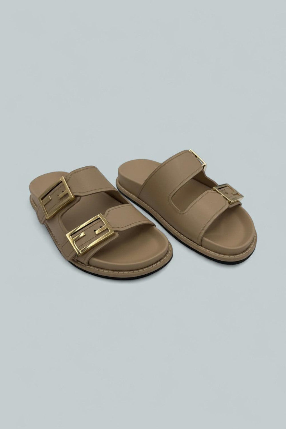 Vitello Leather Slides - Buff - 5 - Sandals