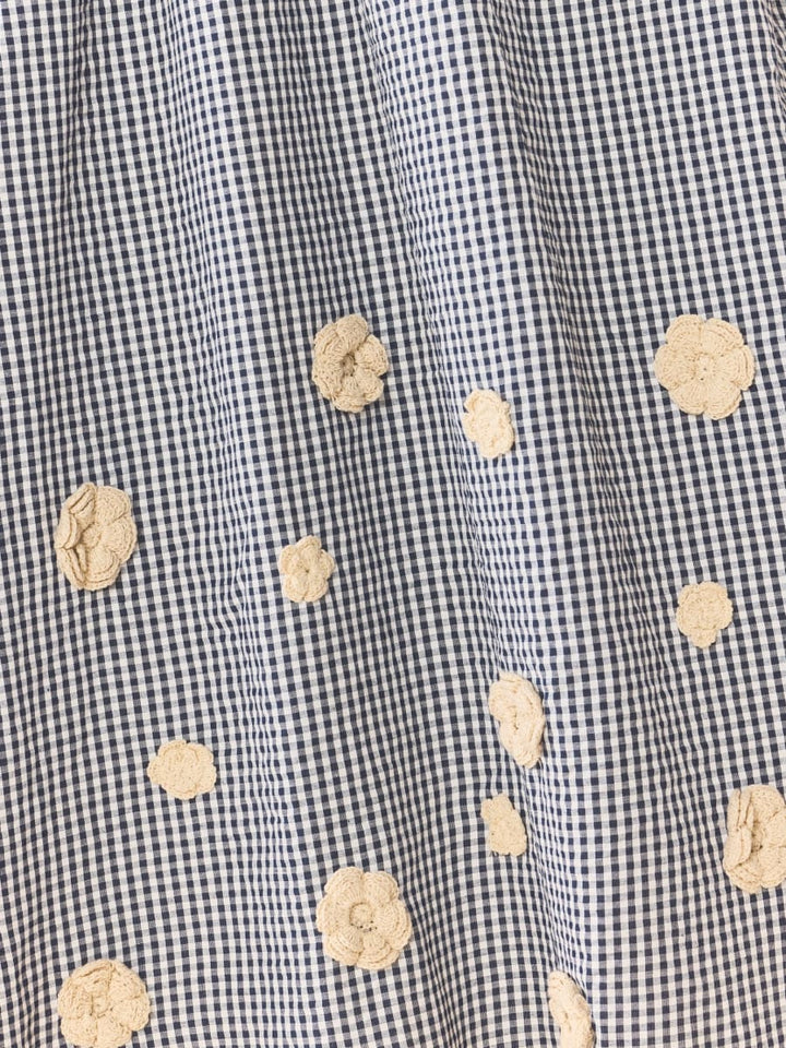 Katherine Dress x Rainey Collaboration - Navy Gingham with Cream Crochet Appliqué