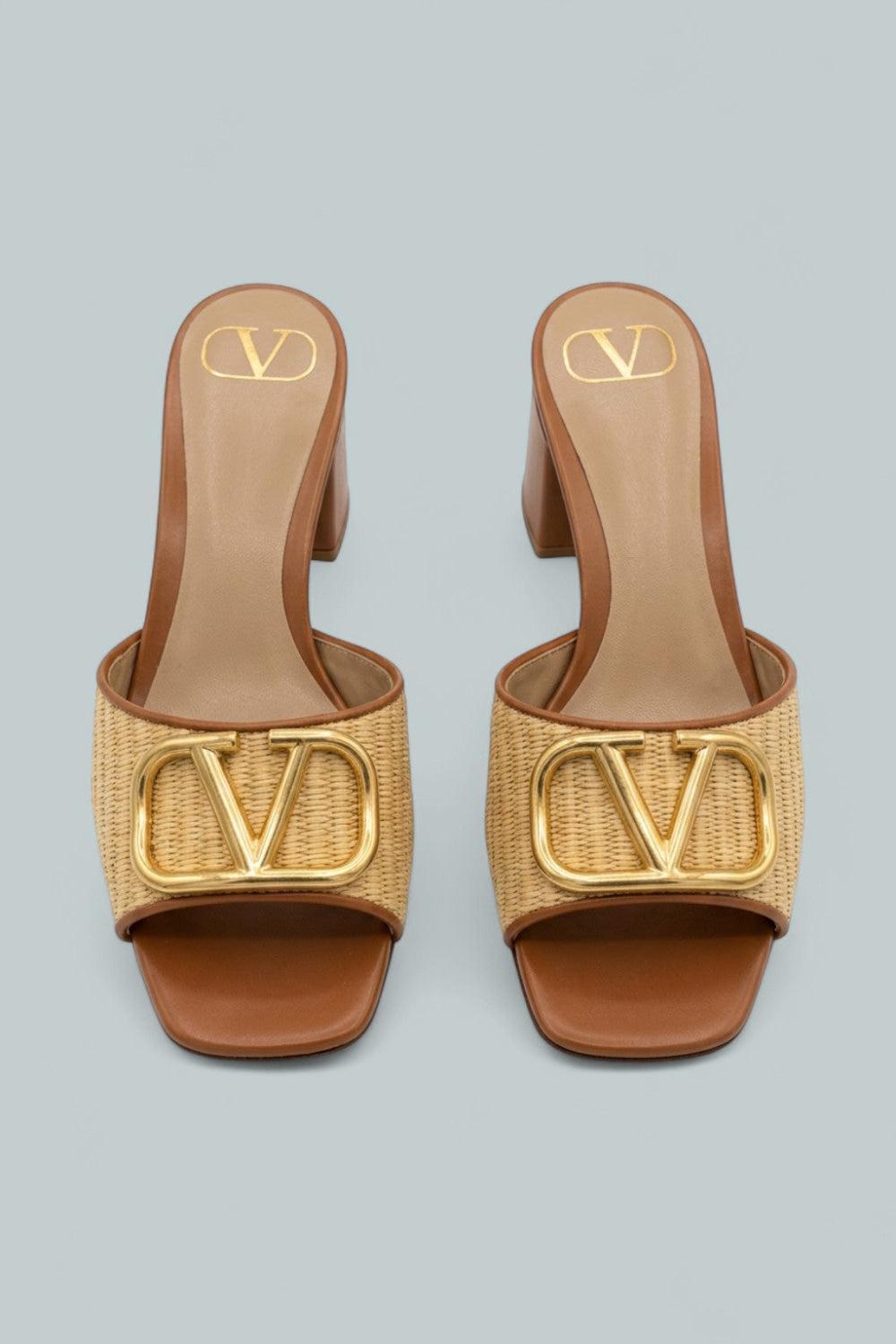 VLogo Signature Raffia Slide Sandals - Sandals