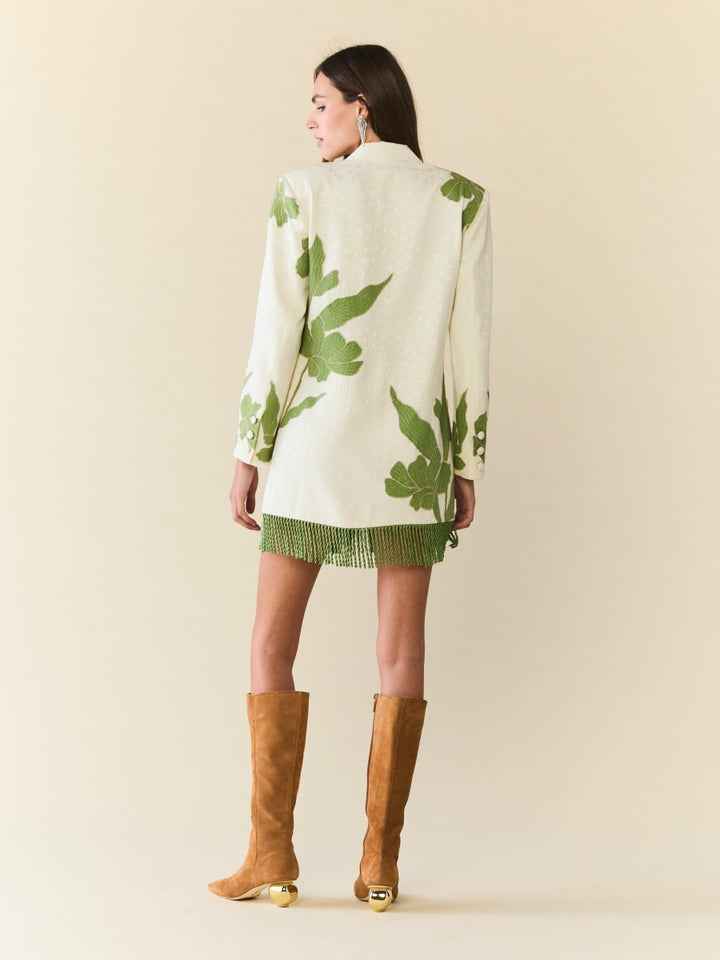 Alex Blazer Dress - Ivory With Green Applique